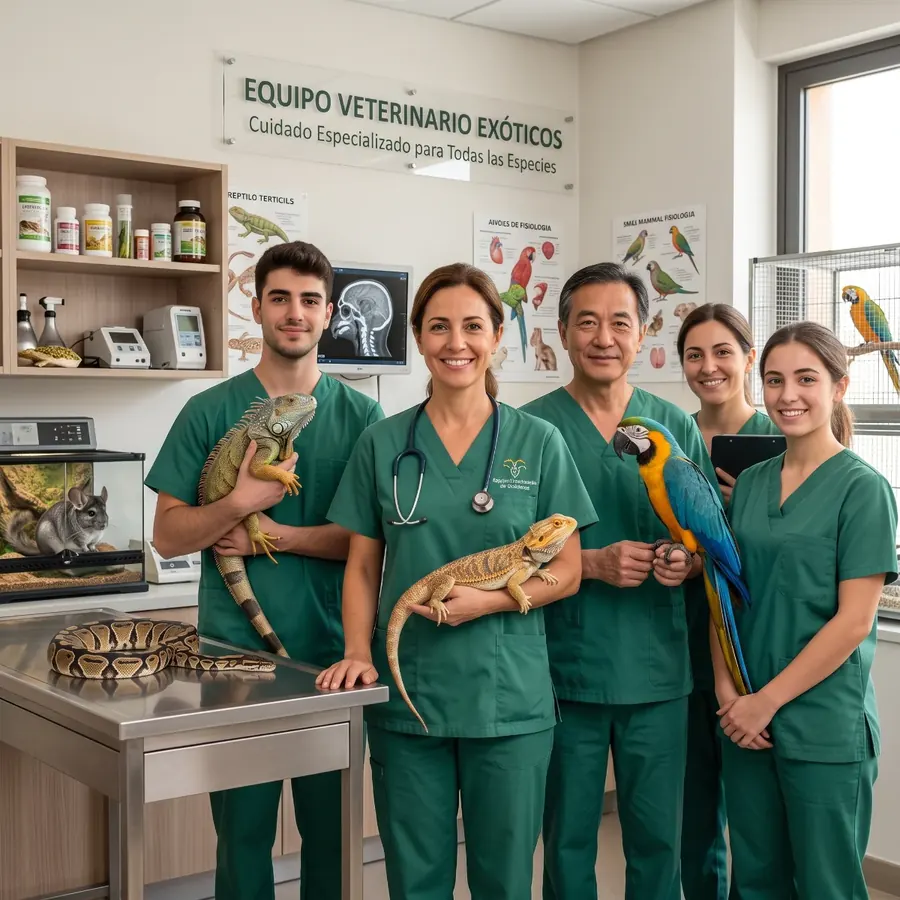 Equipo veterinario de ExoGea con animales exóticos